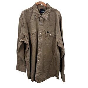 Wrangler Pearl Snap Mens XXL Tall Brown Western Shirt Cotton Long Sleeve